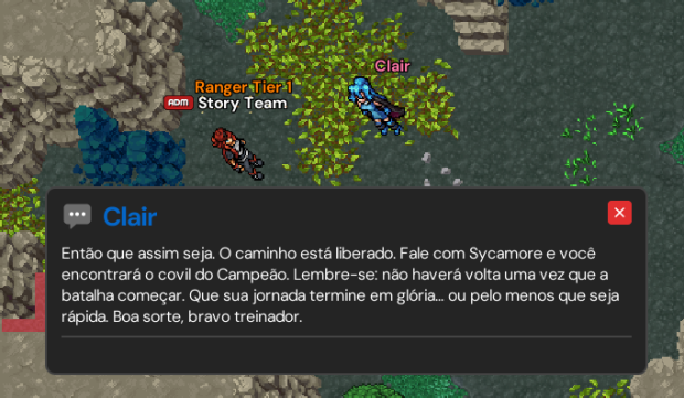 A Ace Trainer Clair liberando o acesso ao Mega Boss